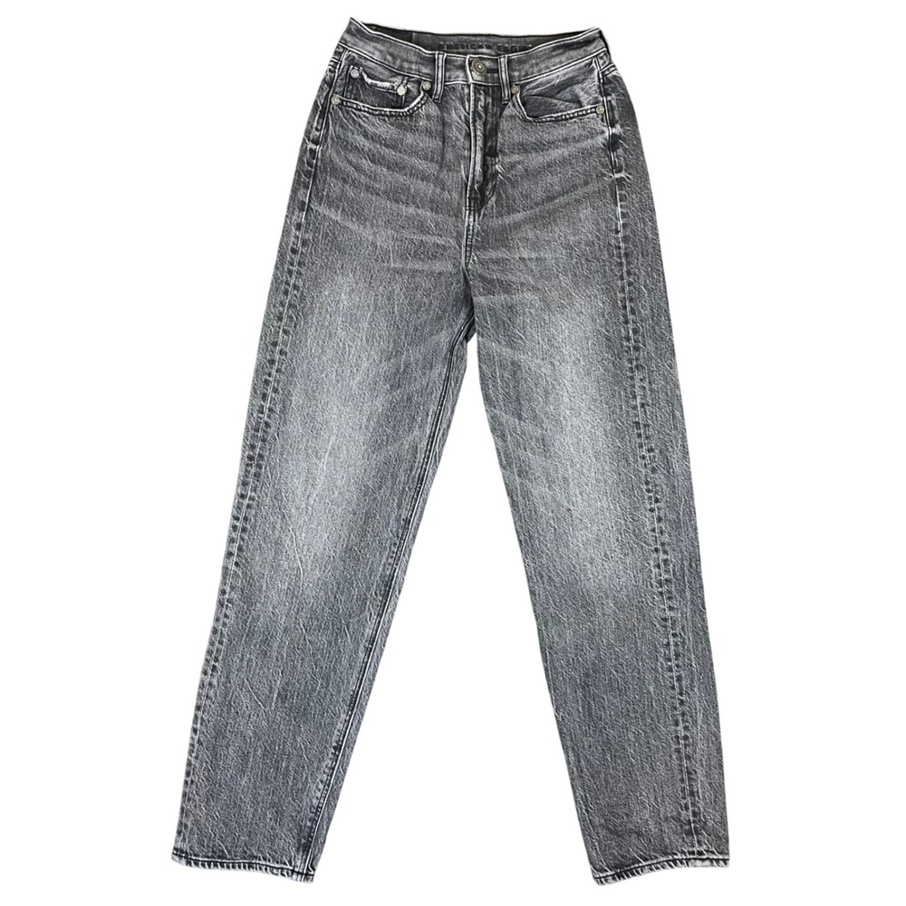American Eagle Mom Jeans Womens 00 Short Black High Waisted Faded 100% Cotton